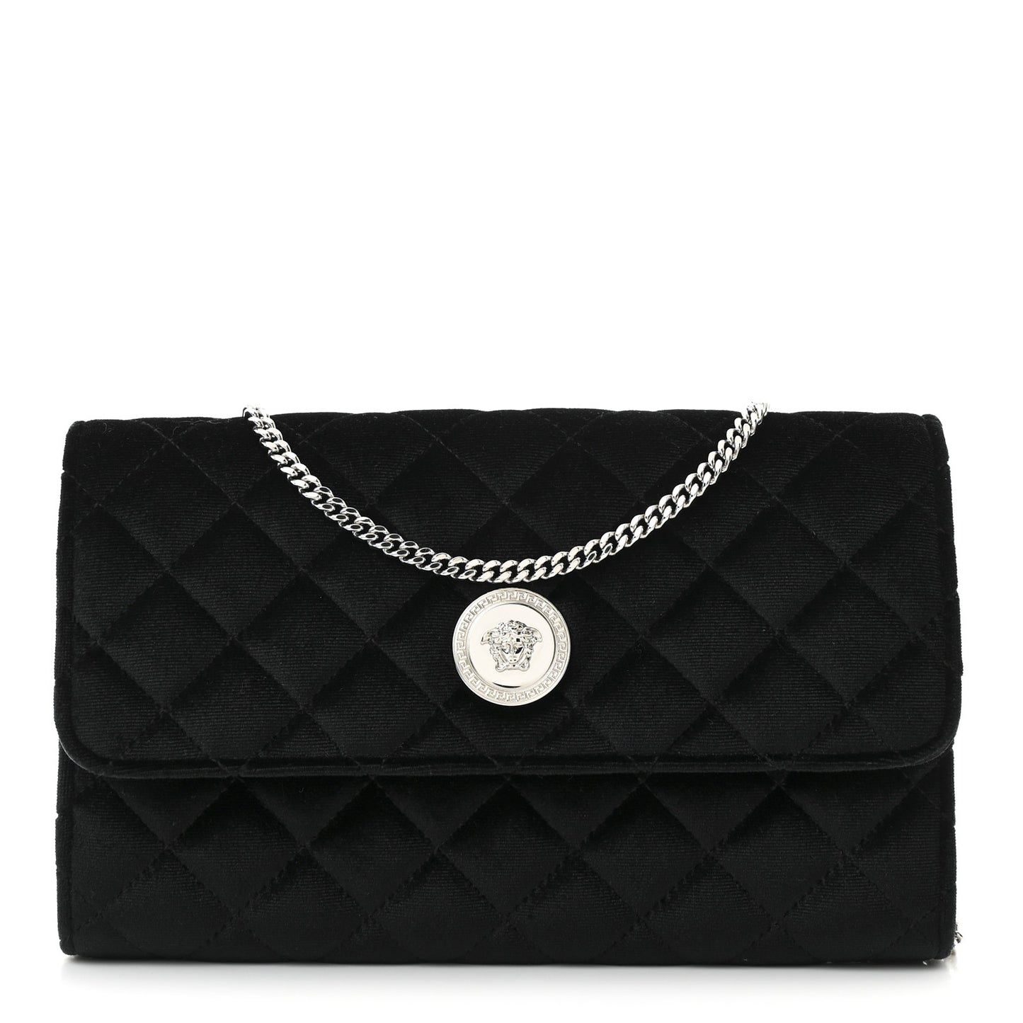 Velvet Quilted Medusa Wallet On Chain Black