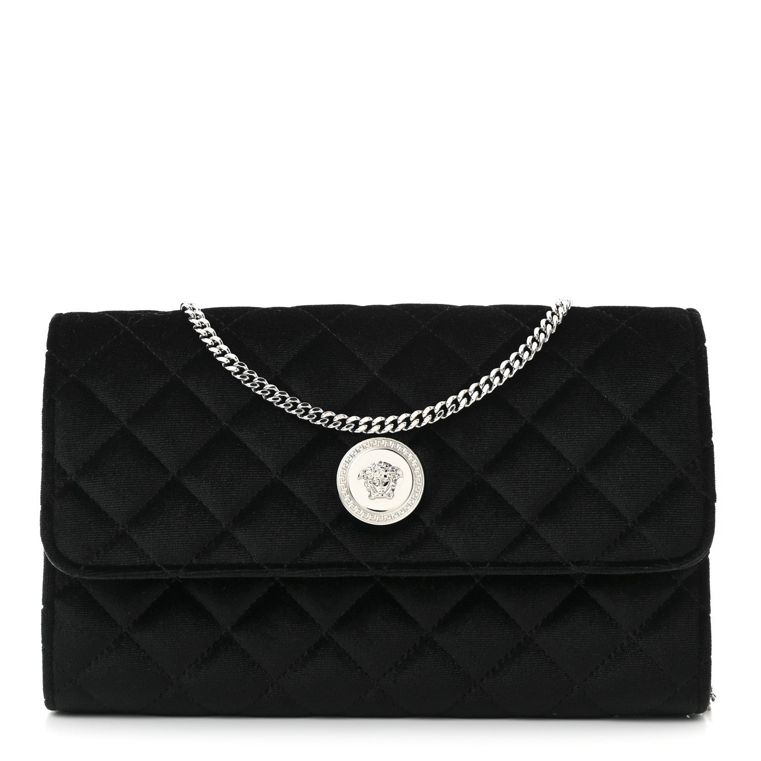 Versace Velvet Quilted Medusa Wallet On Chain Black 1 of 10