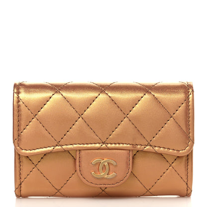 Chanel Metallic Lambskin Quilted Flap Card Holder Wallet Golden 1 of 8