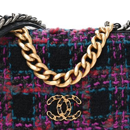 Chanel Tweed Quilted Chanel 19 Wallet On Chain WOC Black Pink Blue 9 of 12