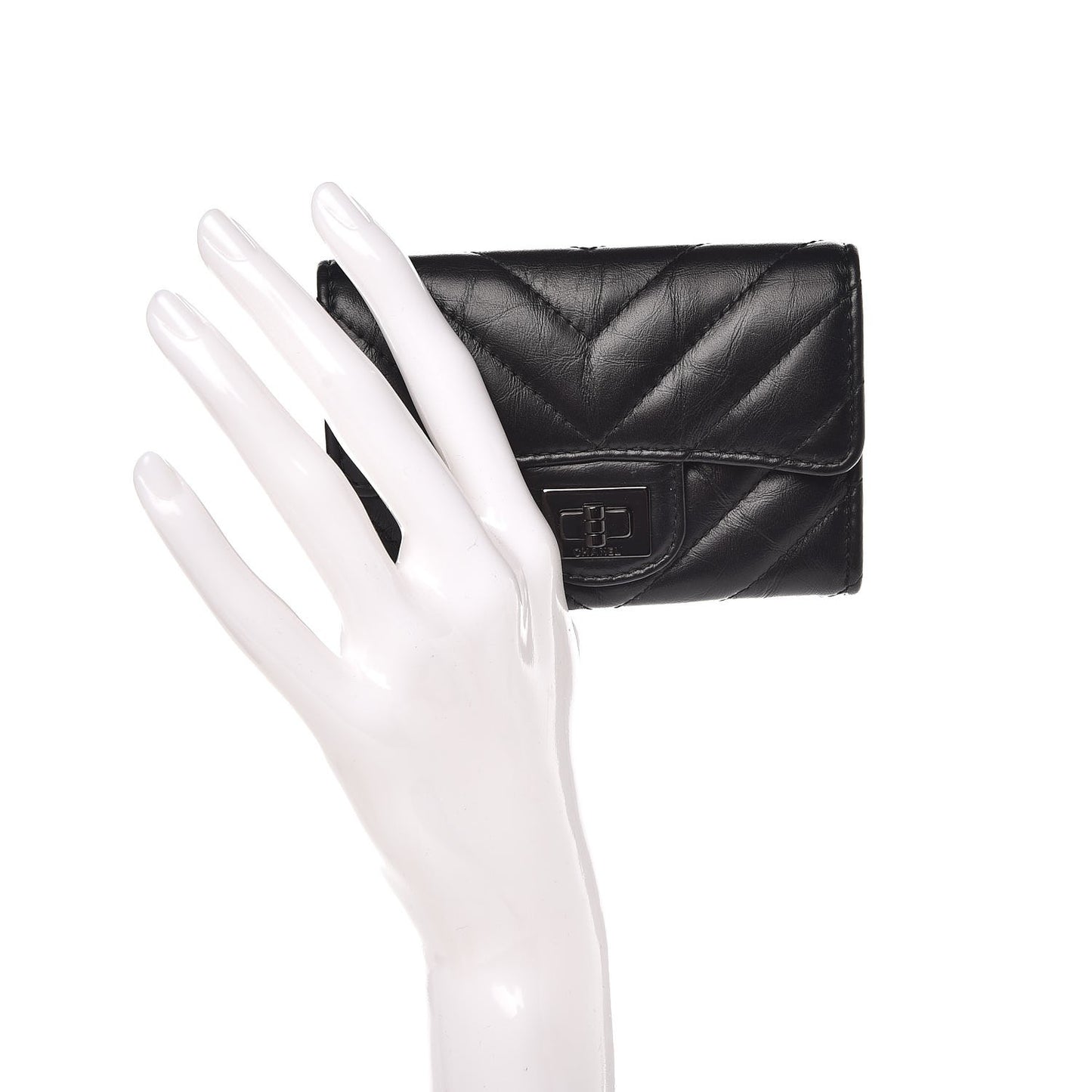 Aged Calfskin Chevron Quilted Reissue Card Holder Wallet So Black