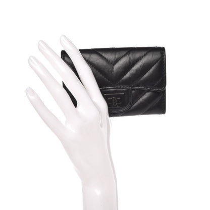 Chanel Aged Calfskin Chevron Quilted Reissue Card Holder Wallet So Black 2 of 9