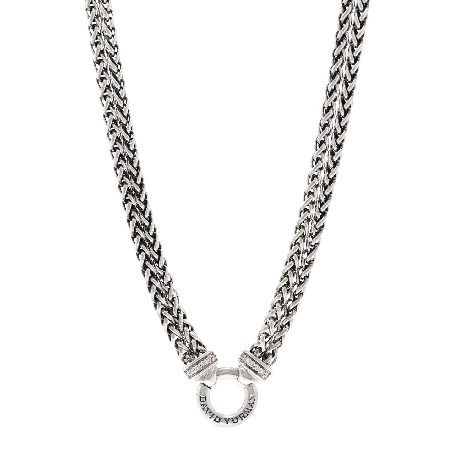 Sterling Silver Diamond 18mm Double Wheat Chain Necklace