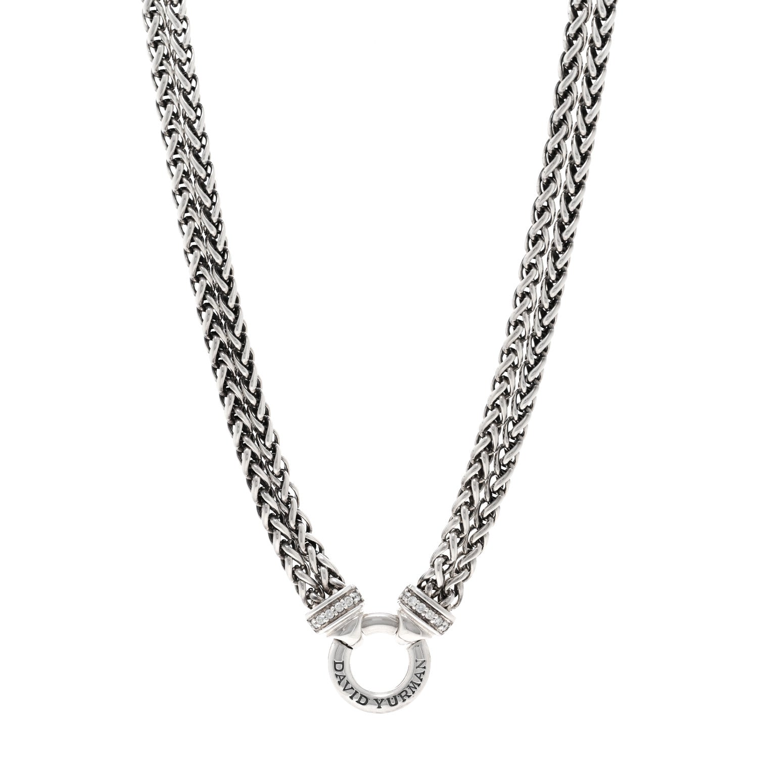 David Yurman Sterling Silver Diamond 18mm Double Wheat Chain Necklace 1 of 6