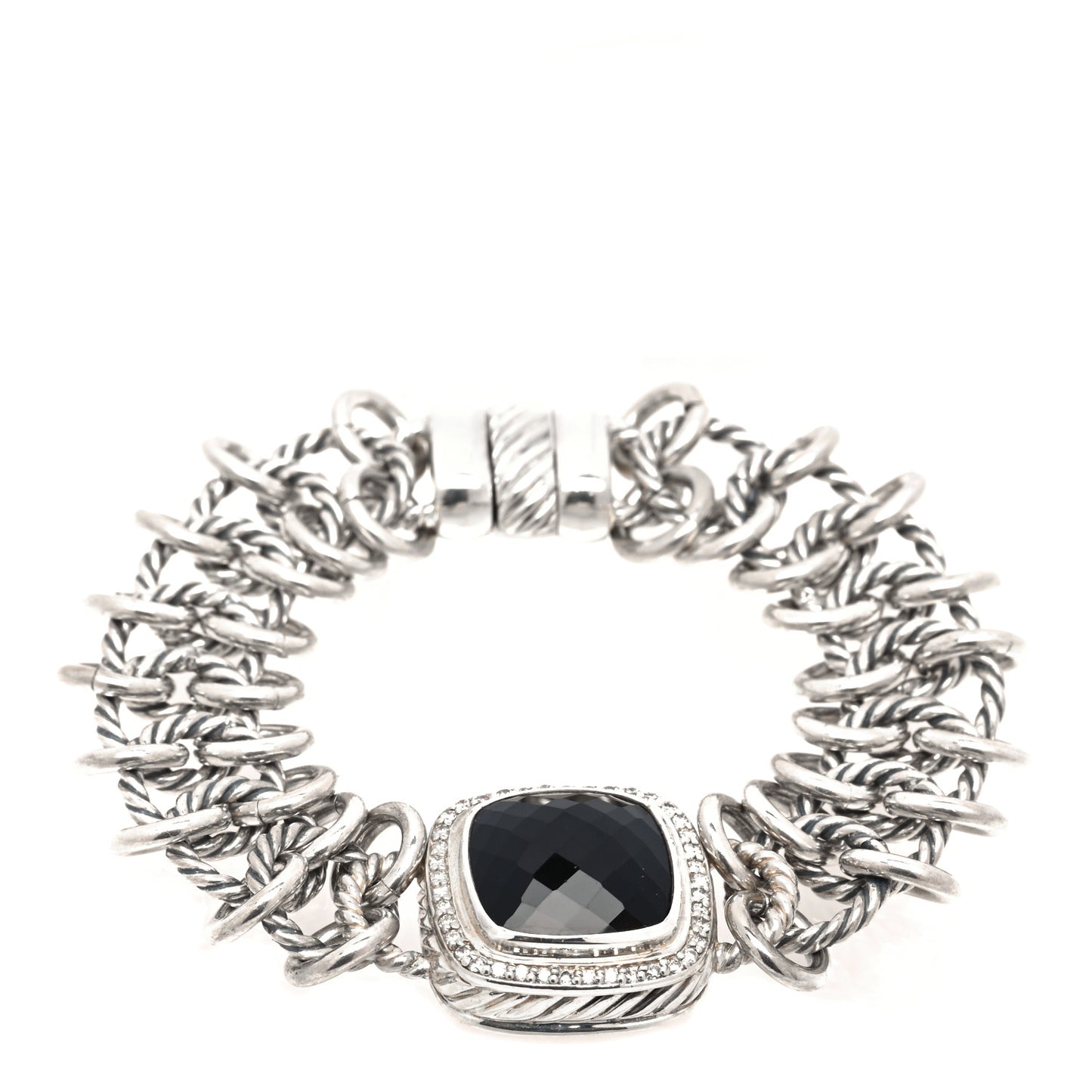 Sterling Silver Diamond Black Onyx Albion Cable Chain Bracelet