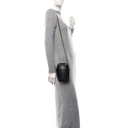 Gucci Calfskin Matelasse Mini GG Marmont Crossbody Bag Black 2 of 9