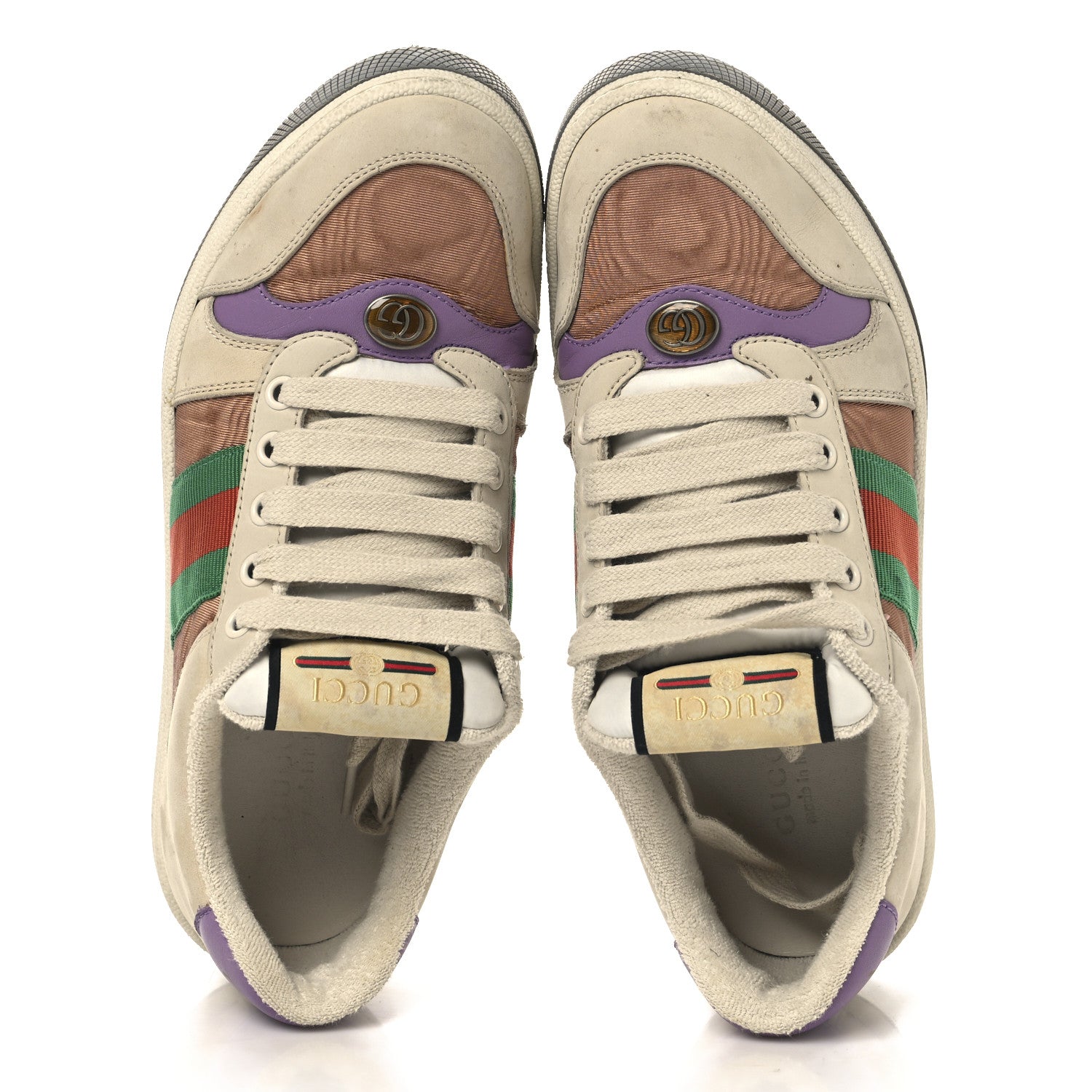 Gucci Moire Fabric Nubuck Web Womens Screener Sneakers 37 Cinnamon Dusty Milk New Lavender 2 of 9