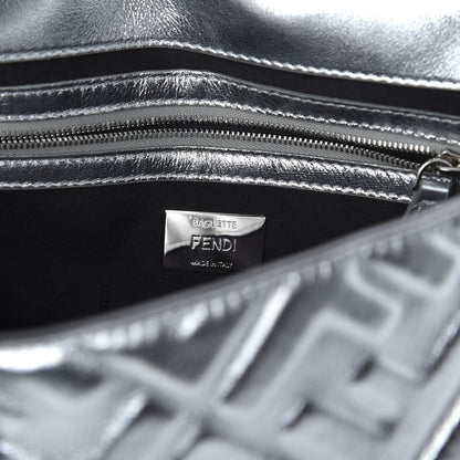 Fendi Vitello Catalan Mirror FF 1974 Embossed Baguette Argento 6 of 10