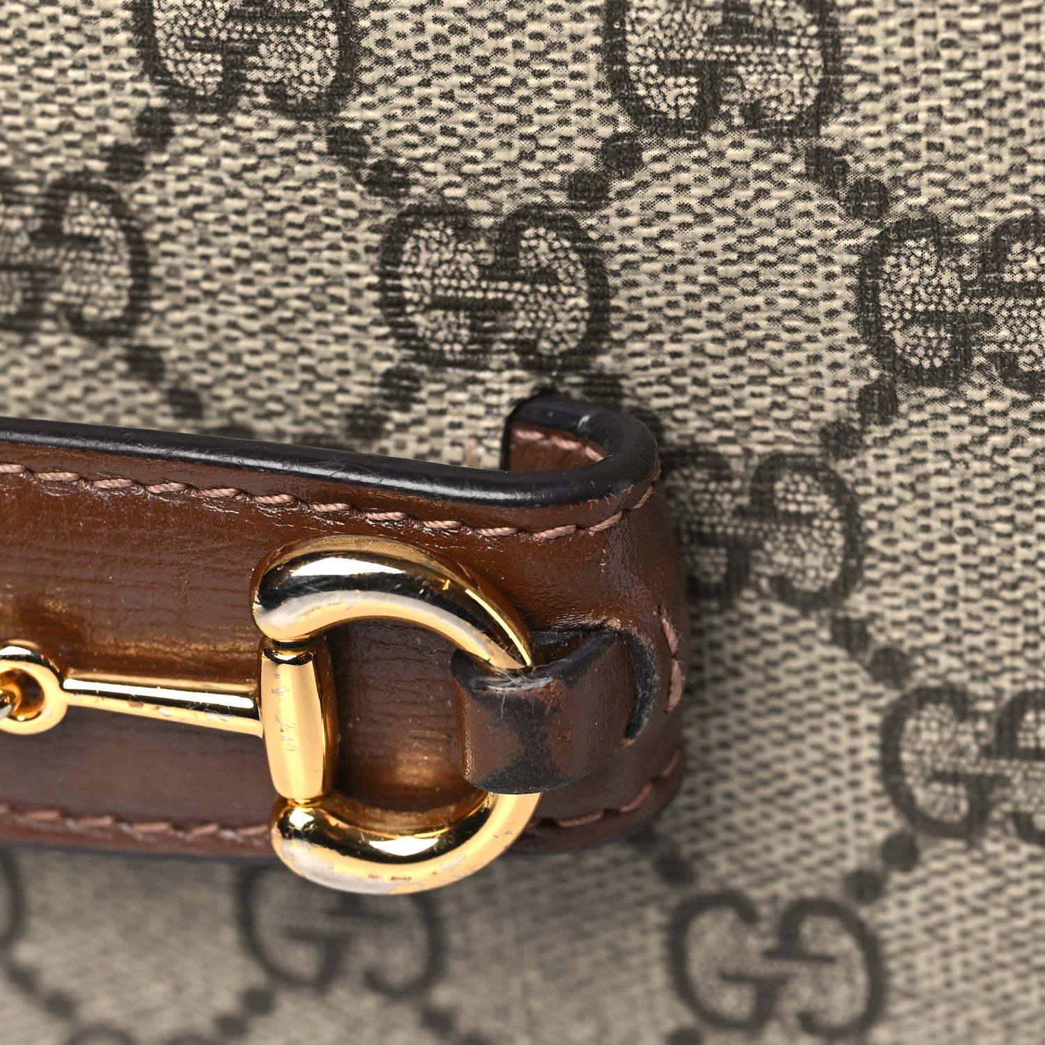 Gucci GG Supreme Monogram Azalea Calfskin Web Mini Horsebit 1955 Shoulder Bag Beige Ebony Brown Sugar 15 of 19