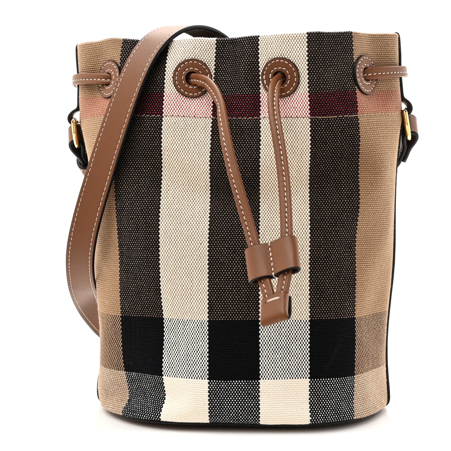Burberry Giant Check Canvas Small Bucket Bag Taupe Brown 1 of 10