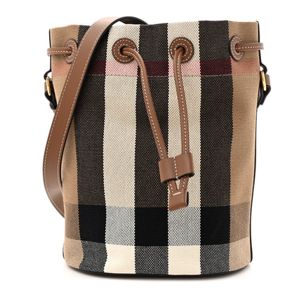 Burberry Giant Check Canvas Small Bucket Bag Taupe Brown 1 of 10