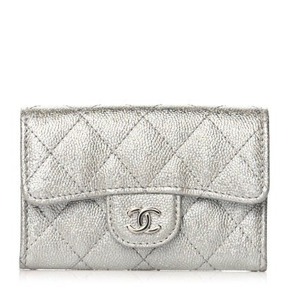 Chanel Glittered Metallic Caviar Quilted Flap Card Holder Wallet Silver 1 of 9