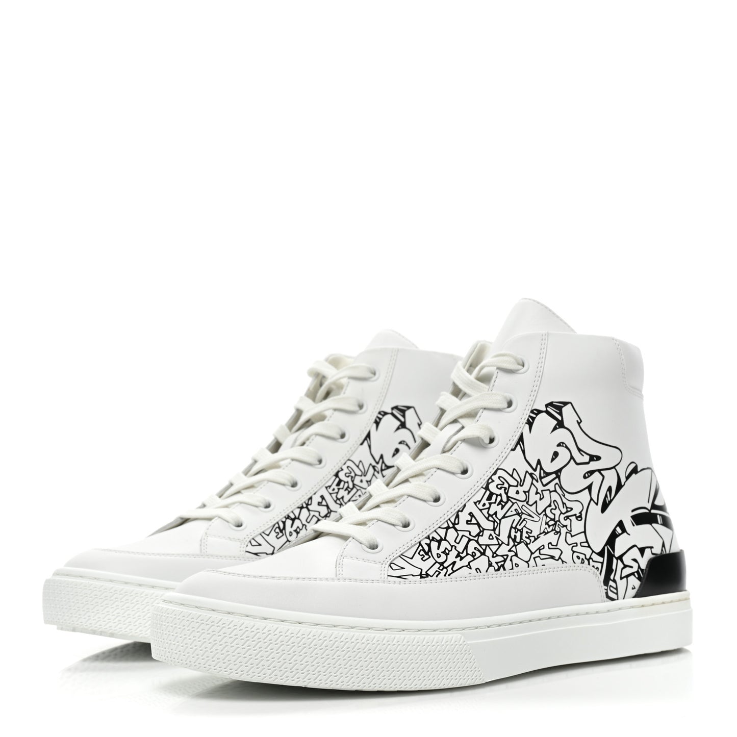Calfskin Graff Print Mens District Sneakers 41 White Black