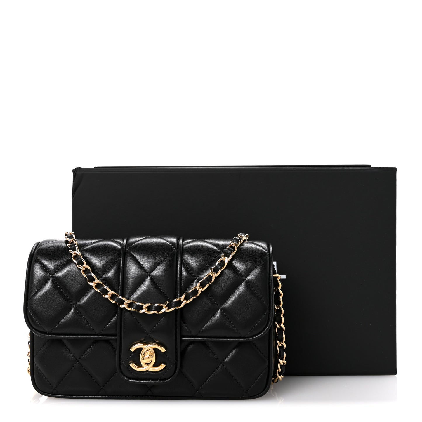 Lambskin Quilted Tab Mini Flap Black
