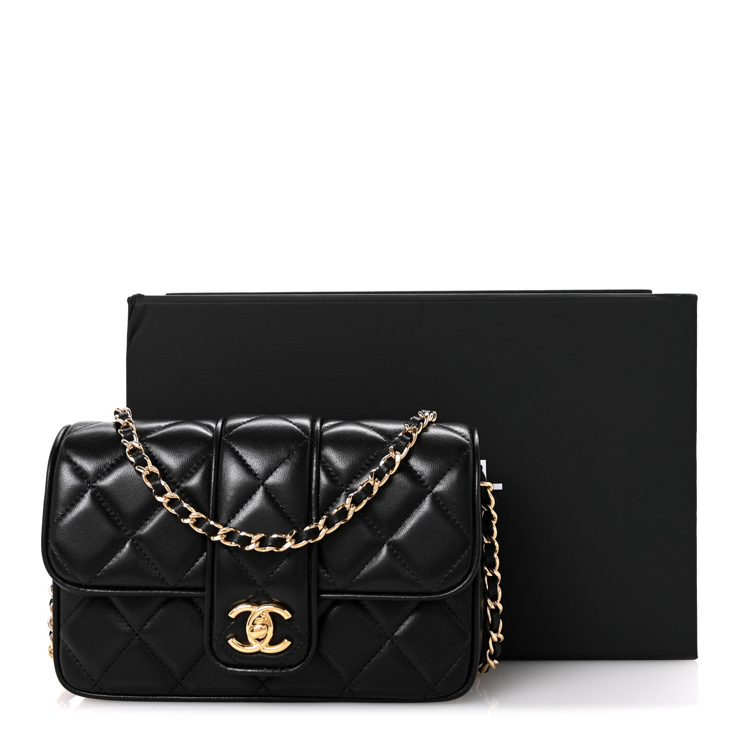 Chanel Lambskin Quilted Tab Mini Flap Black 12 of 12