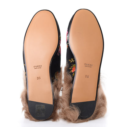 Gucci Velvet Fur Floral Womens Princetown Slippers 36 Black 5 of 10