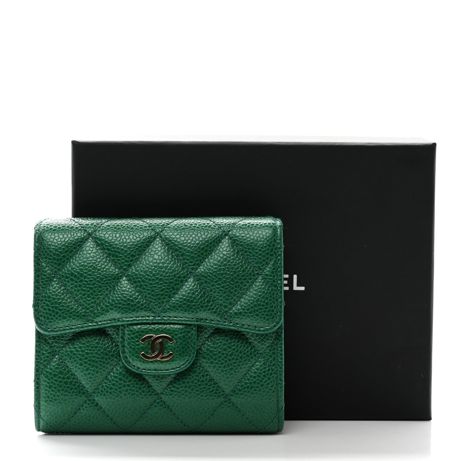 Chanel Metallic Caviar Quilted Compact Flap Wallet Green 9 of 9
