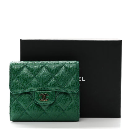Chanel Metallic Caviar Quilted Compact Flap Wallet Green 9 of 9