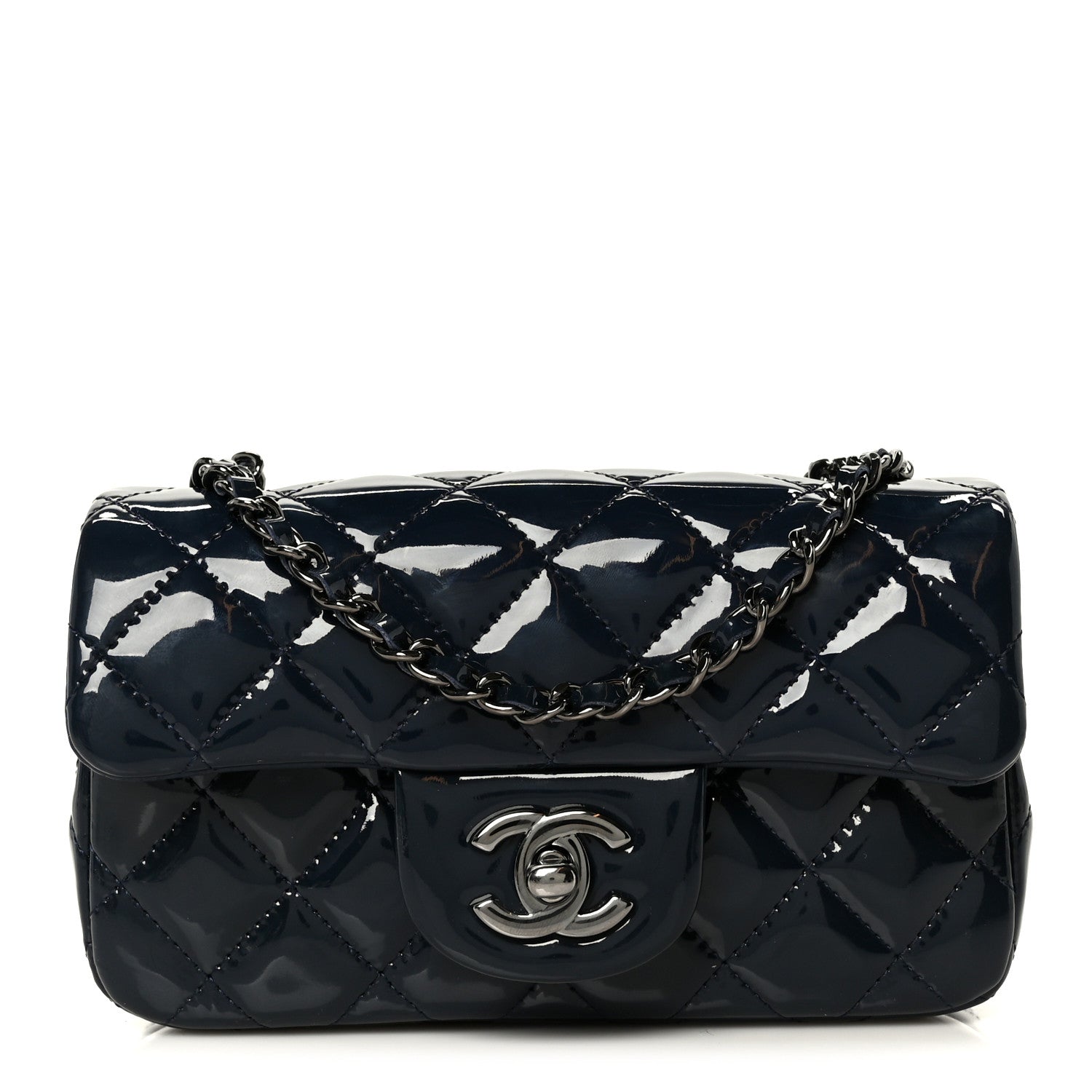 Chanel Patent Calfskin Quilted Extra Mini Rectangular Flap Navy Blue 1 of 12