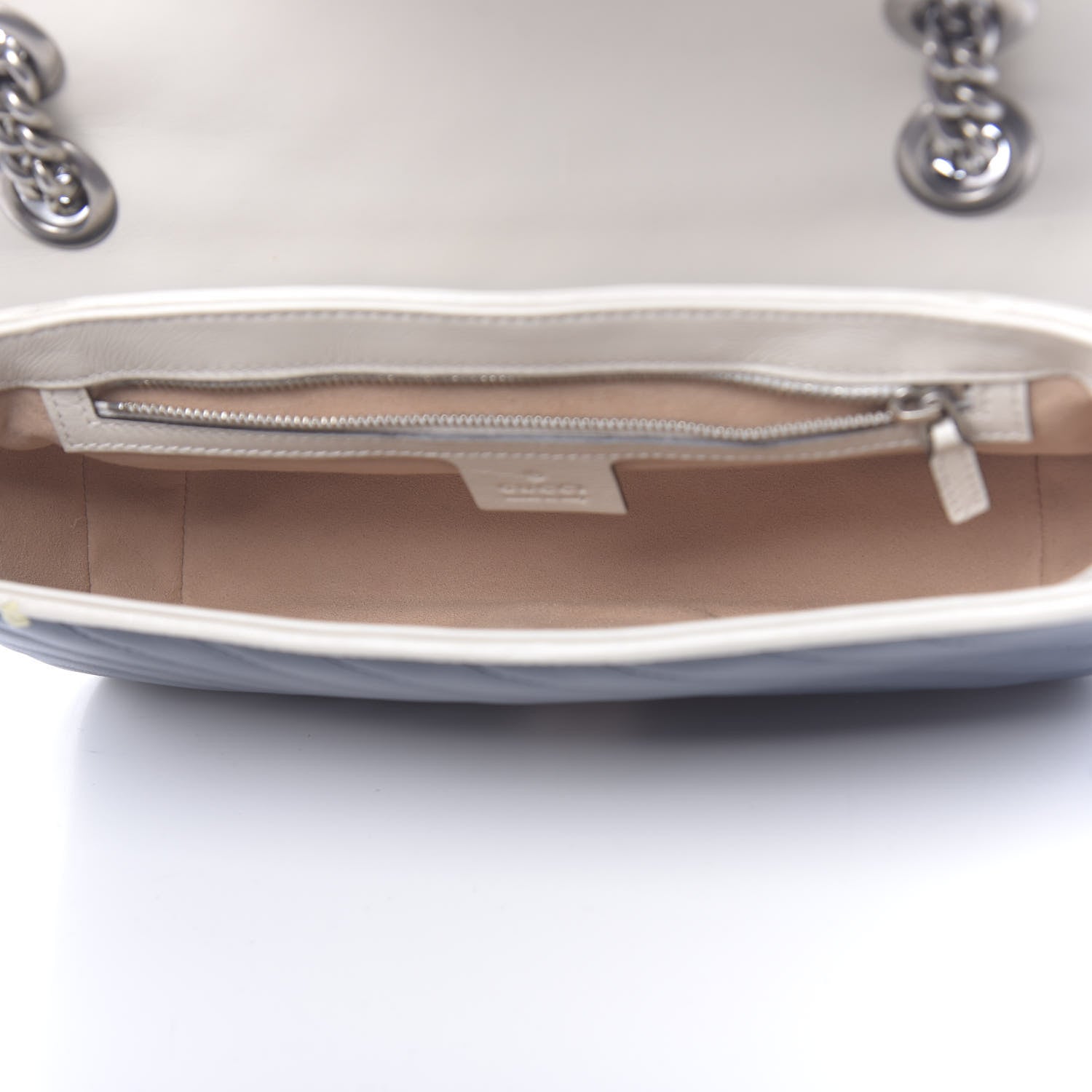 Gucci Vintage Effect Calfskin Matelasse Diagonal Small Torchon GG Marmont Shoulder Bag Blue Agata Mystic White 5 of 10