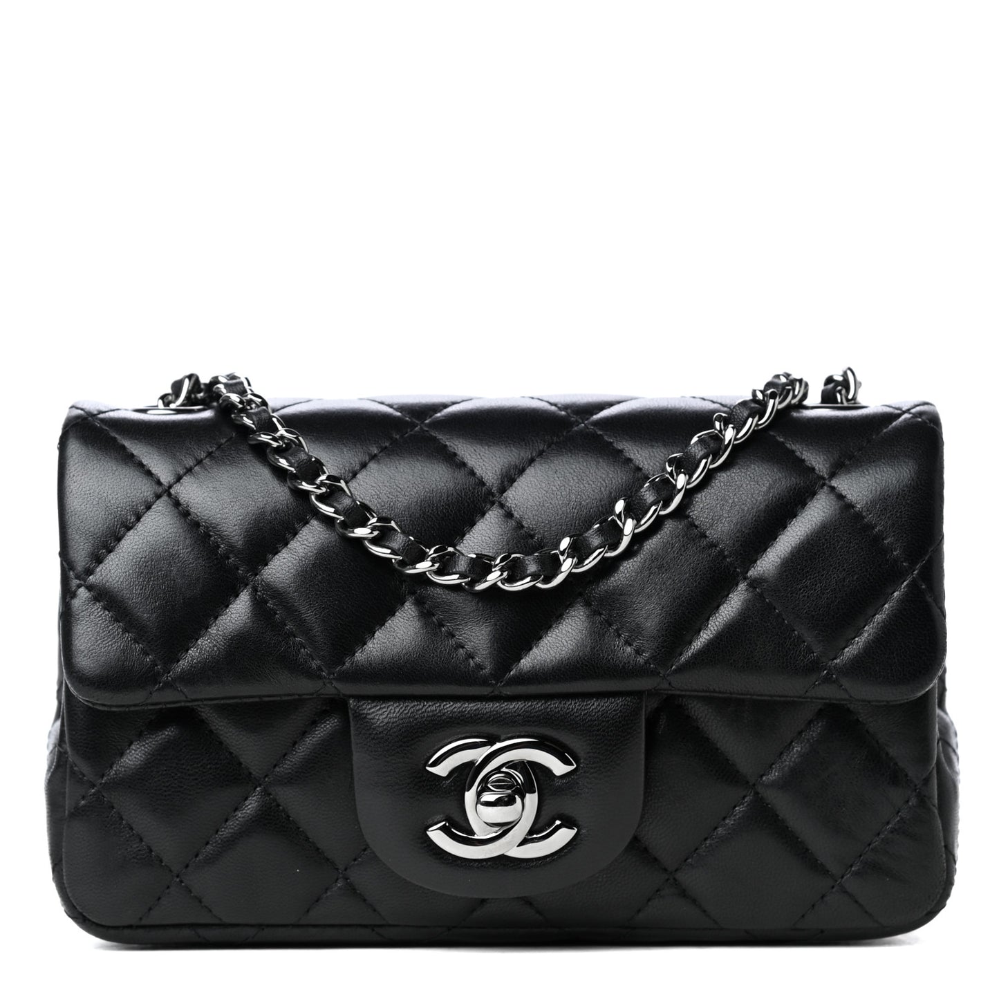 Lambskin Quilted Extra Mini Rectangular Flap Black
