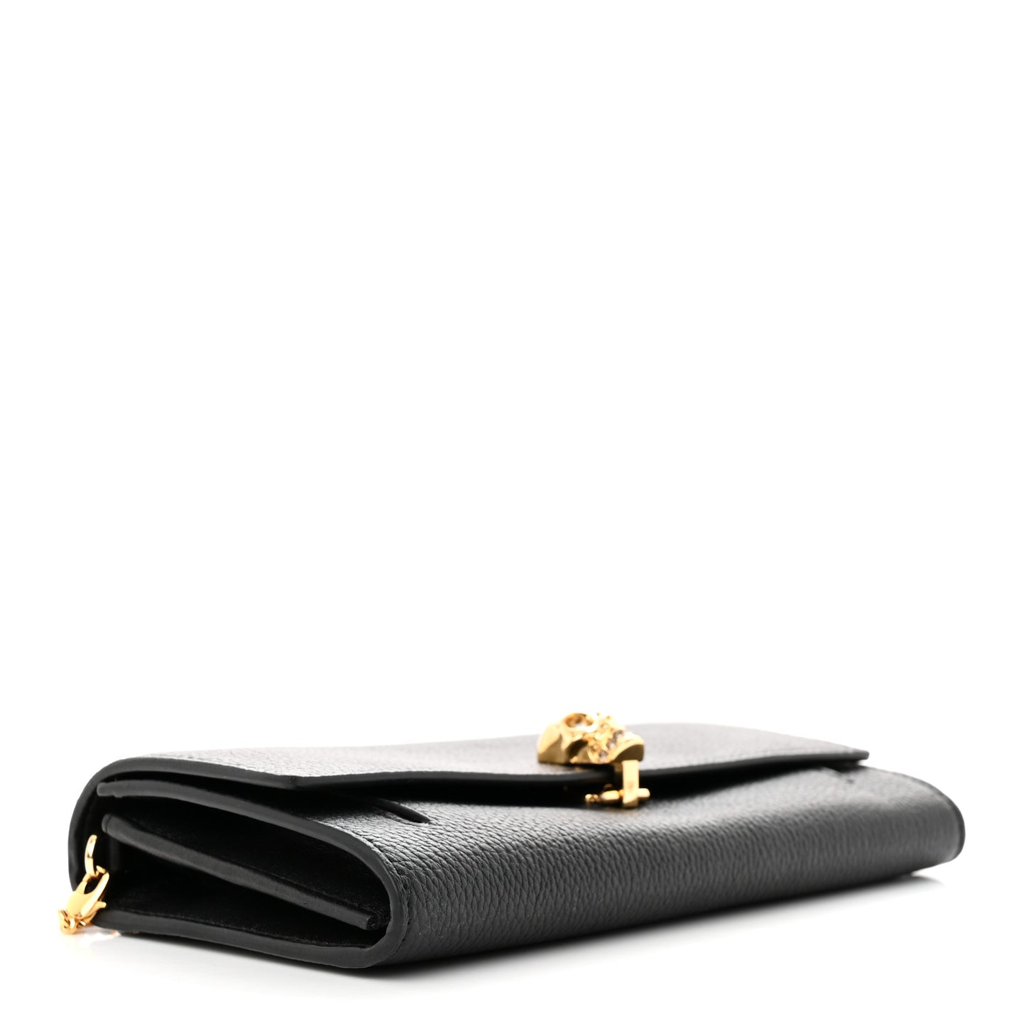 Pebbled Calfskin Skull Wallet on Chain Black