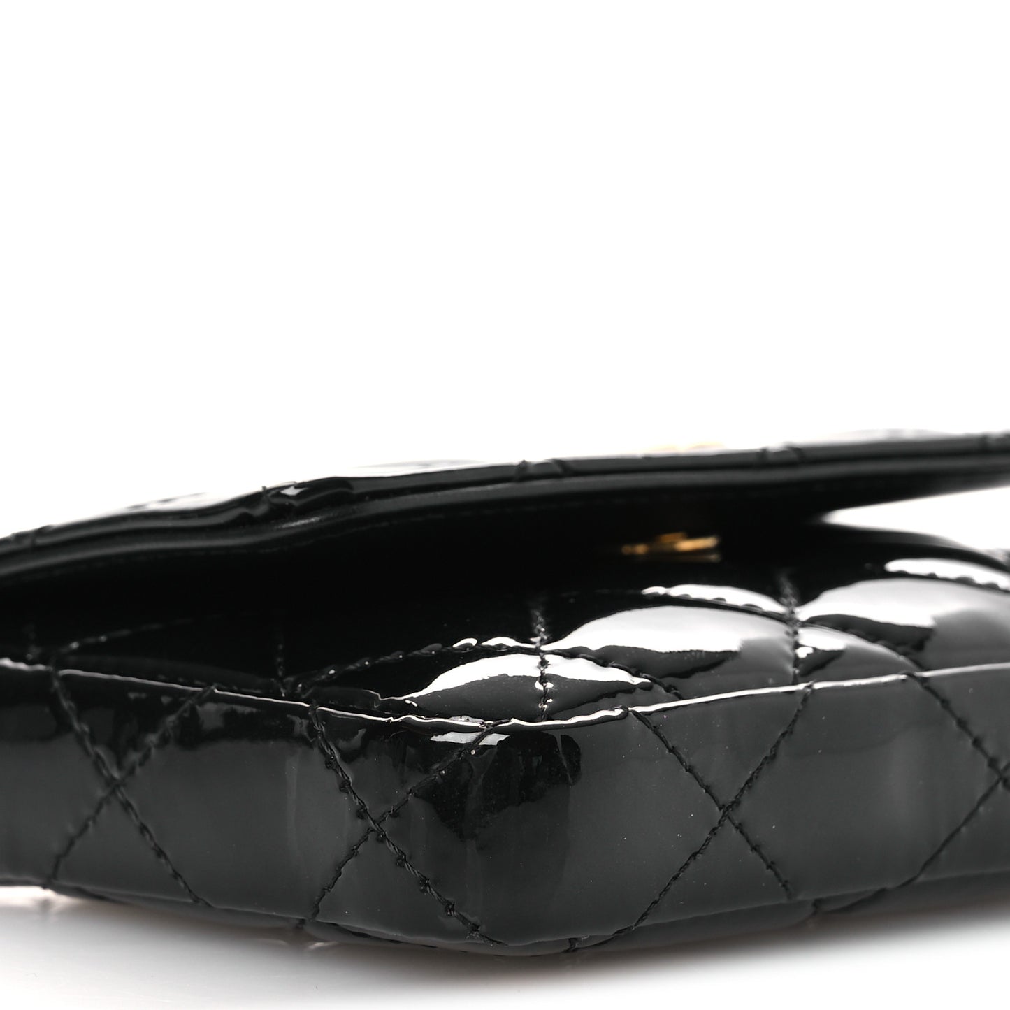 Patent Enamel Quilted Coco Hearts Clutch With Chain Black