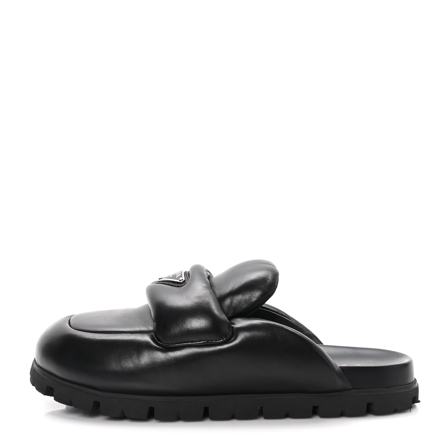 Nappa Soft Padded Metal Triangle Logo Lug Sole 20mm Mules 39 Black