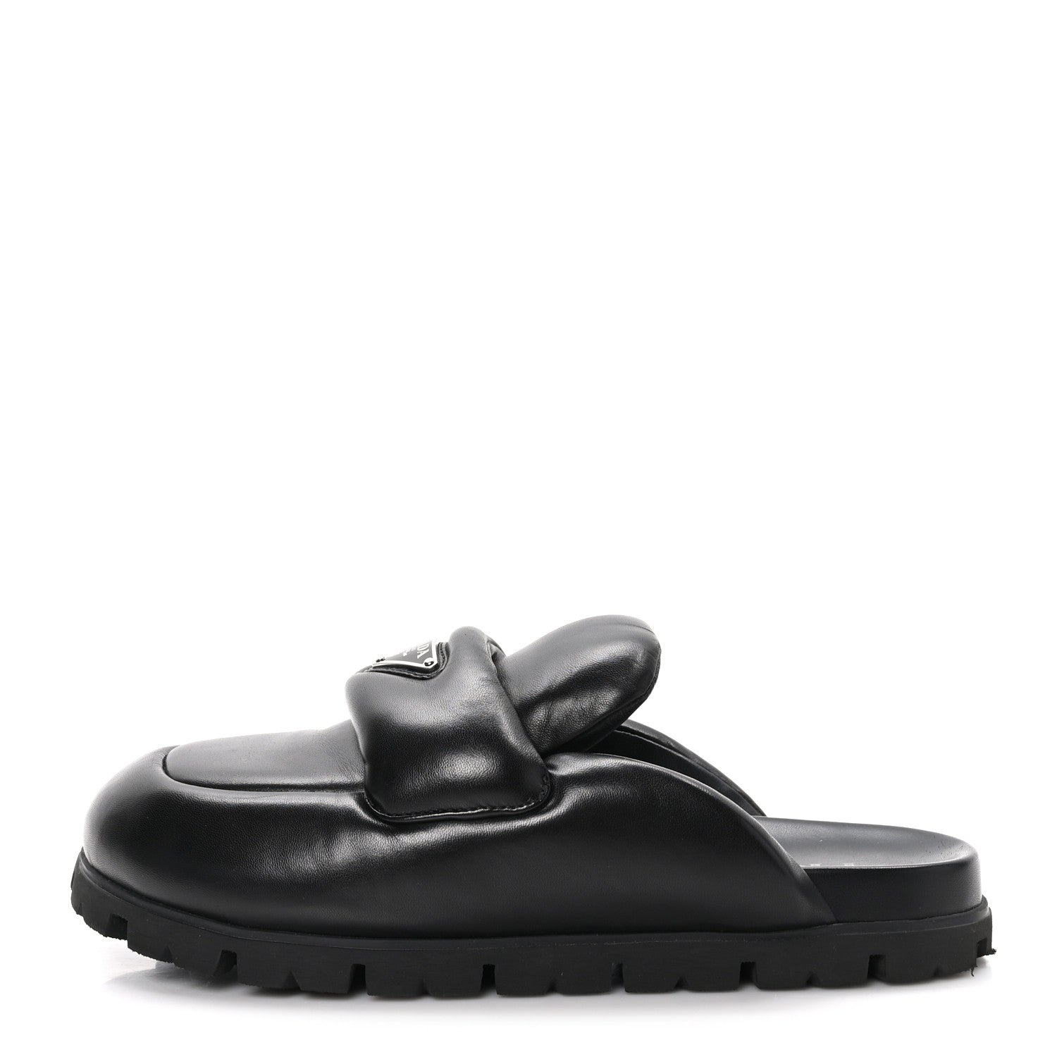 Prada Nappa Soft Padded Metal Triangle Logo Lug Sole 20mm Mules 39 Black 1 of 9