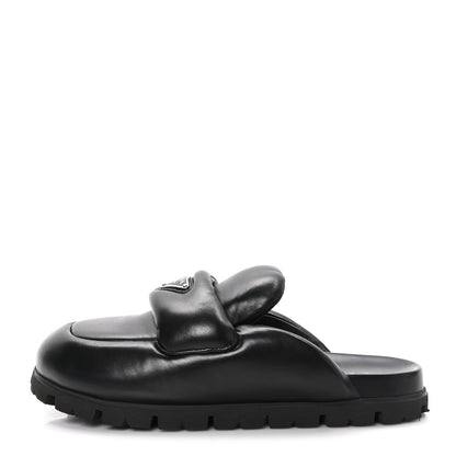 Prada Nappa Soft Padded Metal Triangle Logo Lug Sole 20mm Mules 39 Black 1 of 9