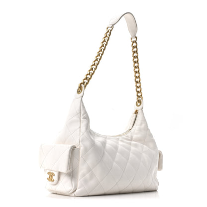 Chanel Shiny Lambskin Quilted Trendy Pockets Hobo White 3 of 10