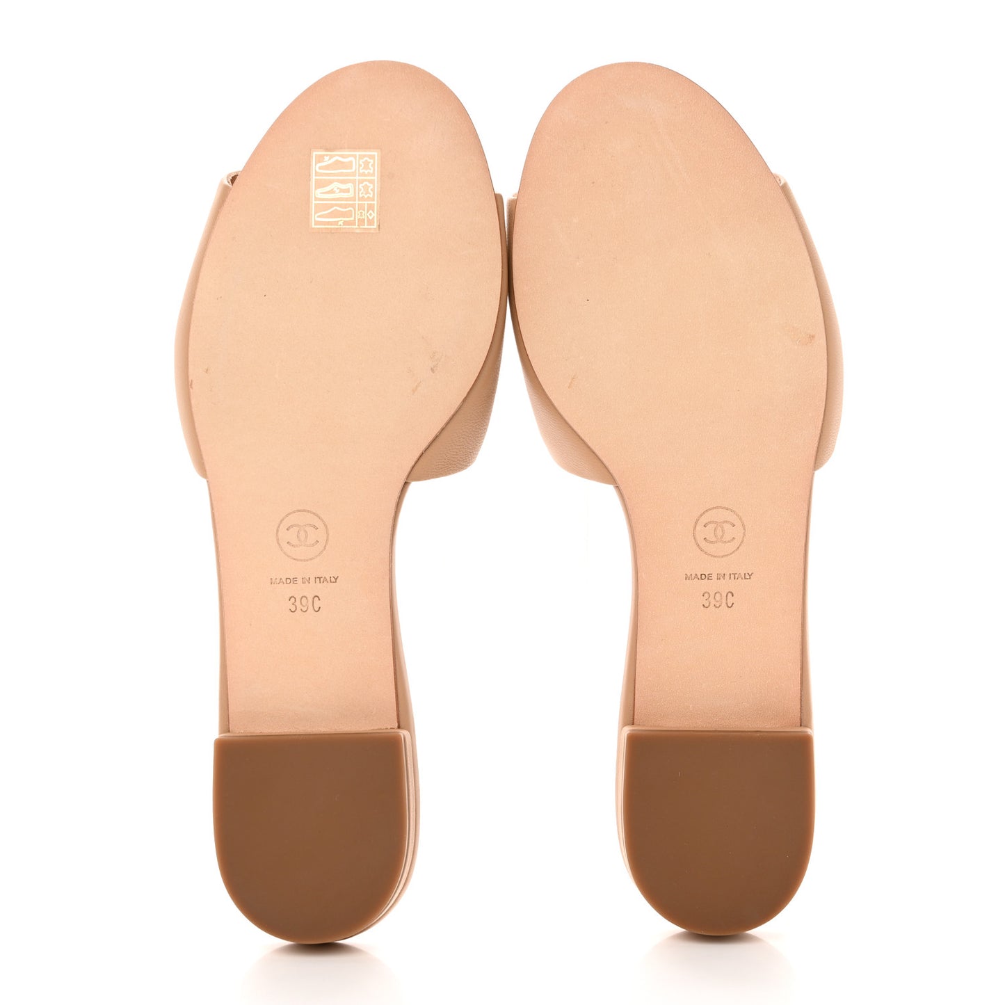 Lambskin Enamel CC Mules Sandals 39 Beige