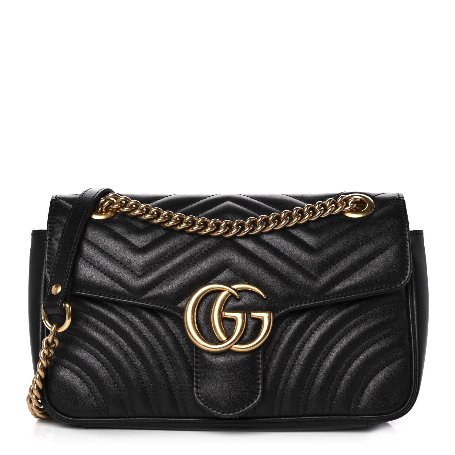 Gucci Calfskin Matelasse Small GG Marmont Shoulder Bag Black 1 of 12