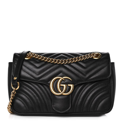 Gucci Calfskin Matelasse Small GG Marmont Shoulder Bag Black 1 of 12