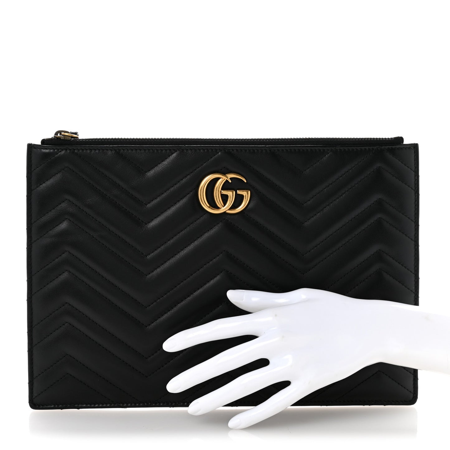 Calfskin Matelasse Large GG Marmont Zip Pouch Black