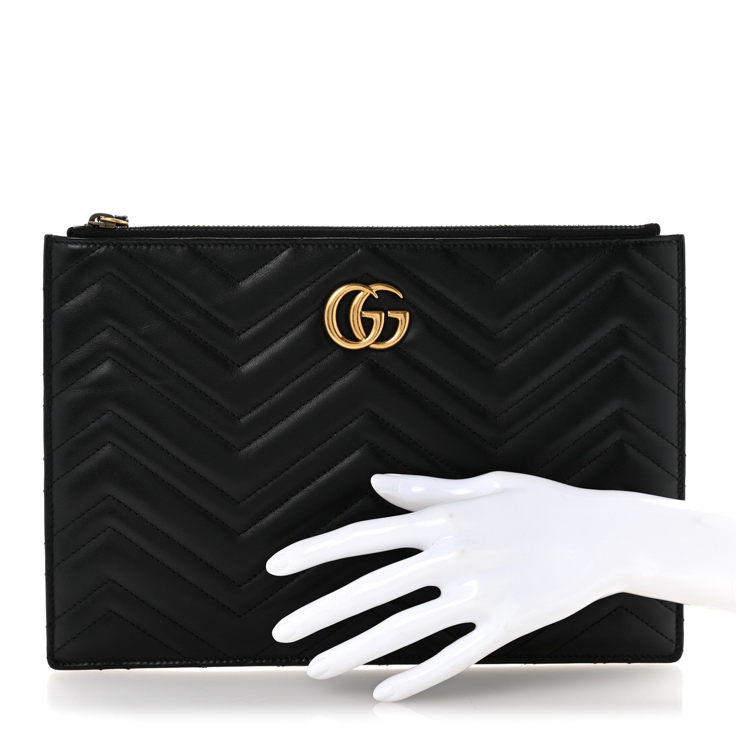 Gucci Calfskin Matelasse Large GG Marmont Zip Pouch Black 2 of 9