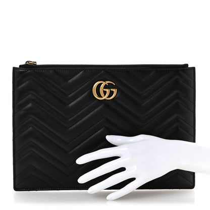 Gucci Calfskin Matelasse Large GG Marmont Zip Pouch Black 2 of 9