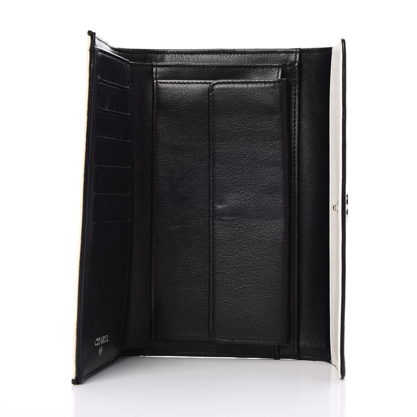 Calfskin Diamond Stitched Long Flap Wallet White