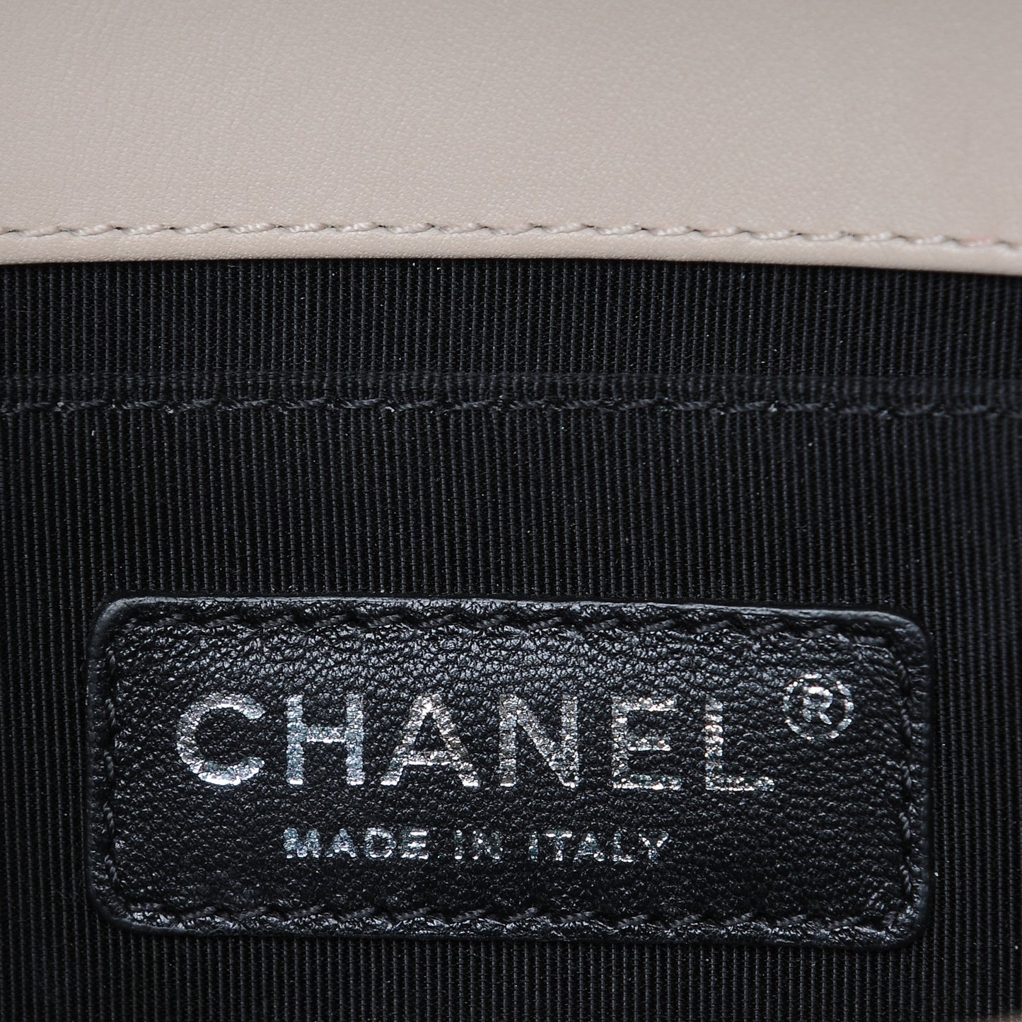 Calfskin Chevron Chain Medium Boy Flap Beige