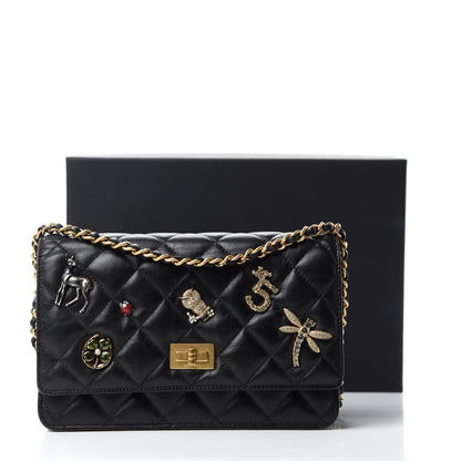 Chanel Aged Calfskin Quilted Lucky Charms 2.55 Reissue Wallet On Chain WOC Black 12 of 12