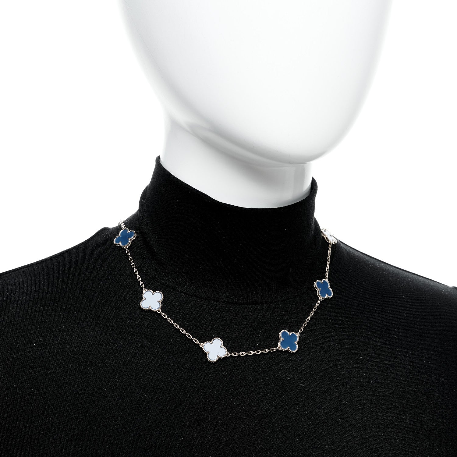 Van Cleef & Arpels 18K Yellow Gold Blue Agate 10 Motifs Vintage Alhambra Necklace 2 of 7