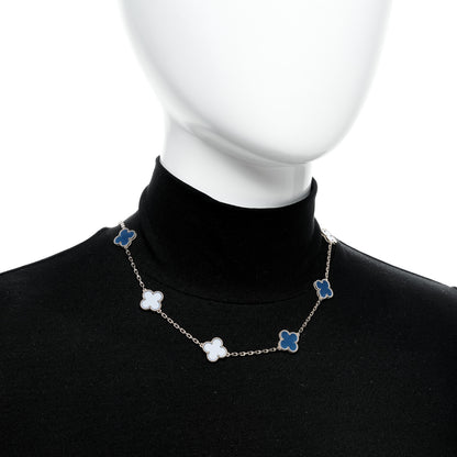Van Cleef & Arpels 18K Yellow Gold Blue Agate 10 Motifs Vintage Alhambra Necklace 2 of 7