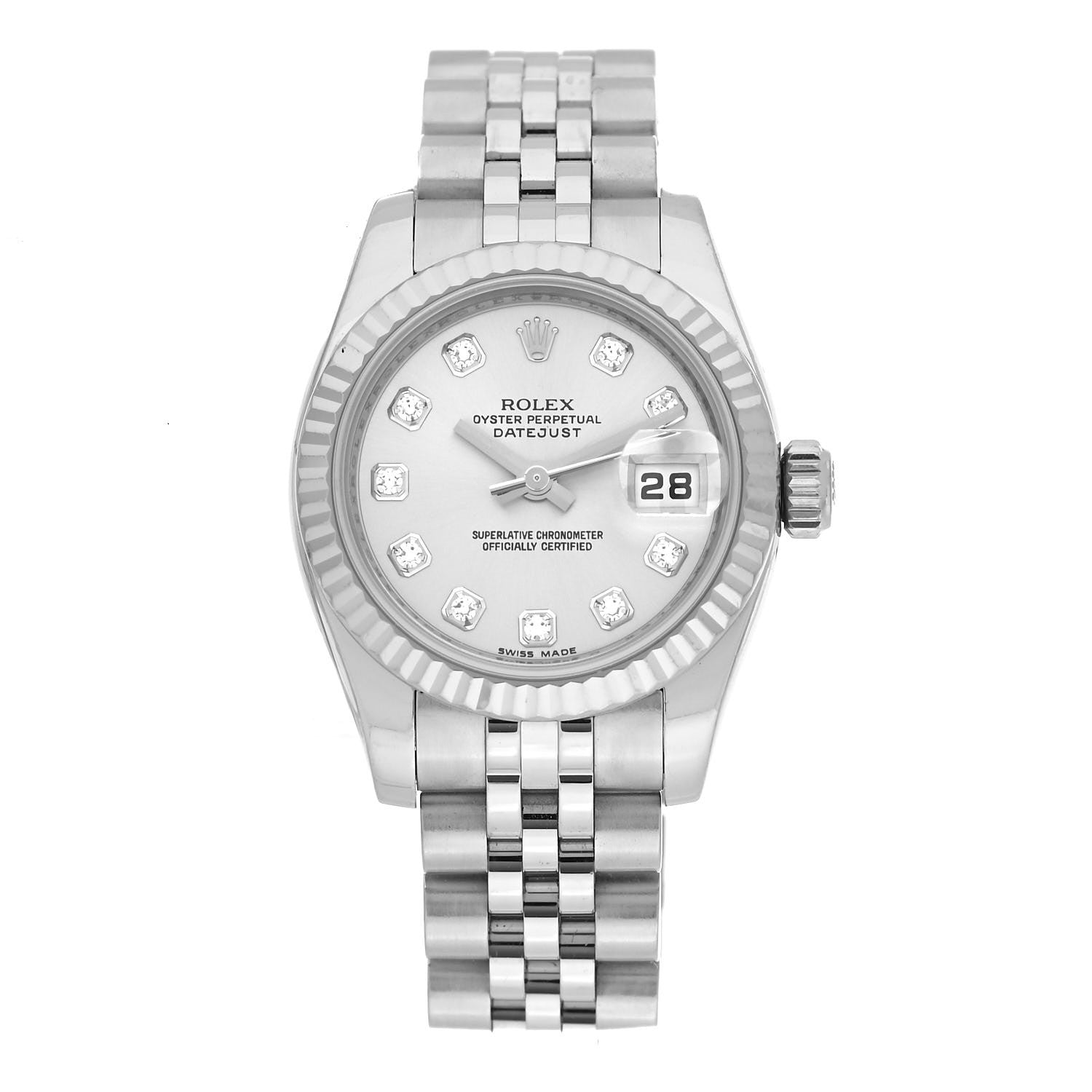 Rolex Stainless Steel 18K White Gold Diamond 26mm Oyster Perpetual Datejust Watch Silver 179174 1 of 5