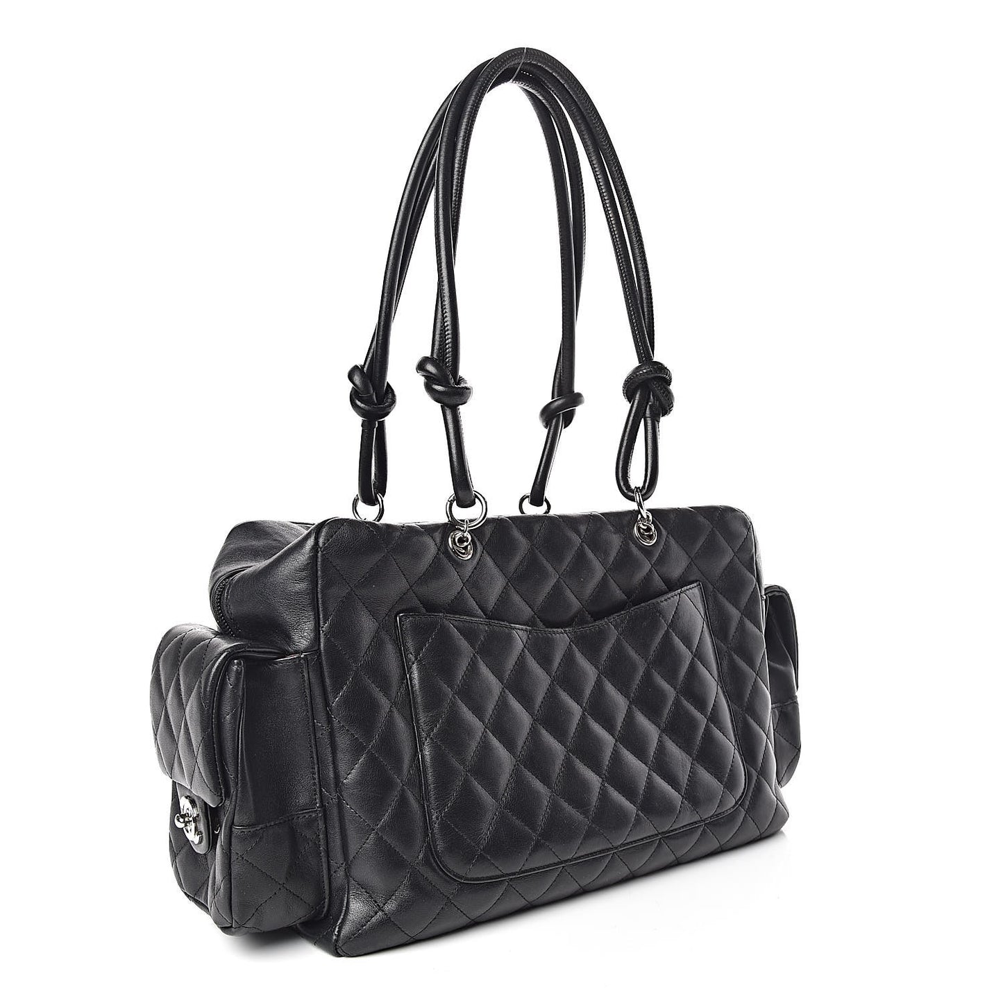 Calfskin Quilted Large Cambon Multipocket Reporter Black White