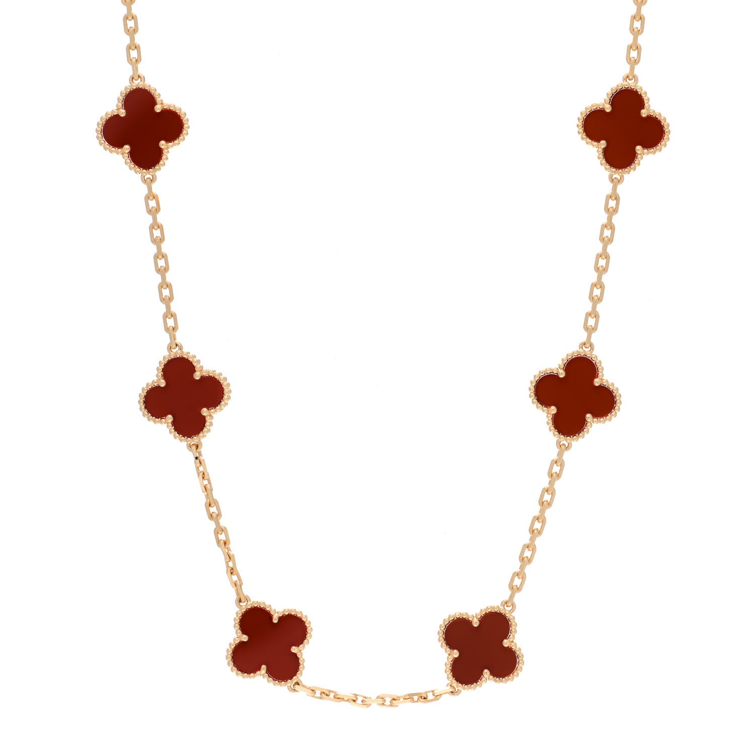 Van Cleef & Arpels 18K Yellow Gold Carnelian 10 Motifs Vintage Alhambra Necklace 1 of 6