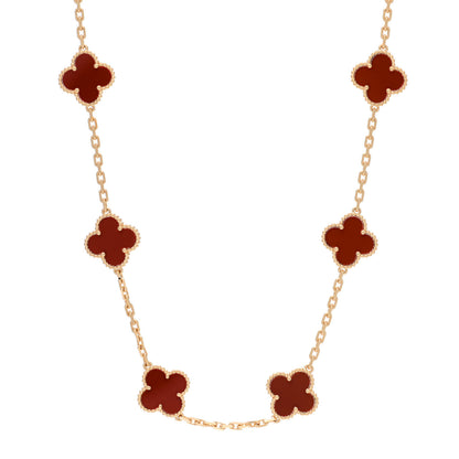 Van Cleef & Arpels 18K Yellow Gold Carnelian 10 Motifs Vintage Alhambra Necklace 1 of 6