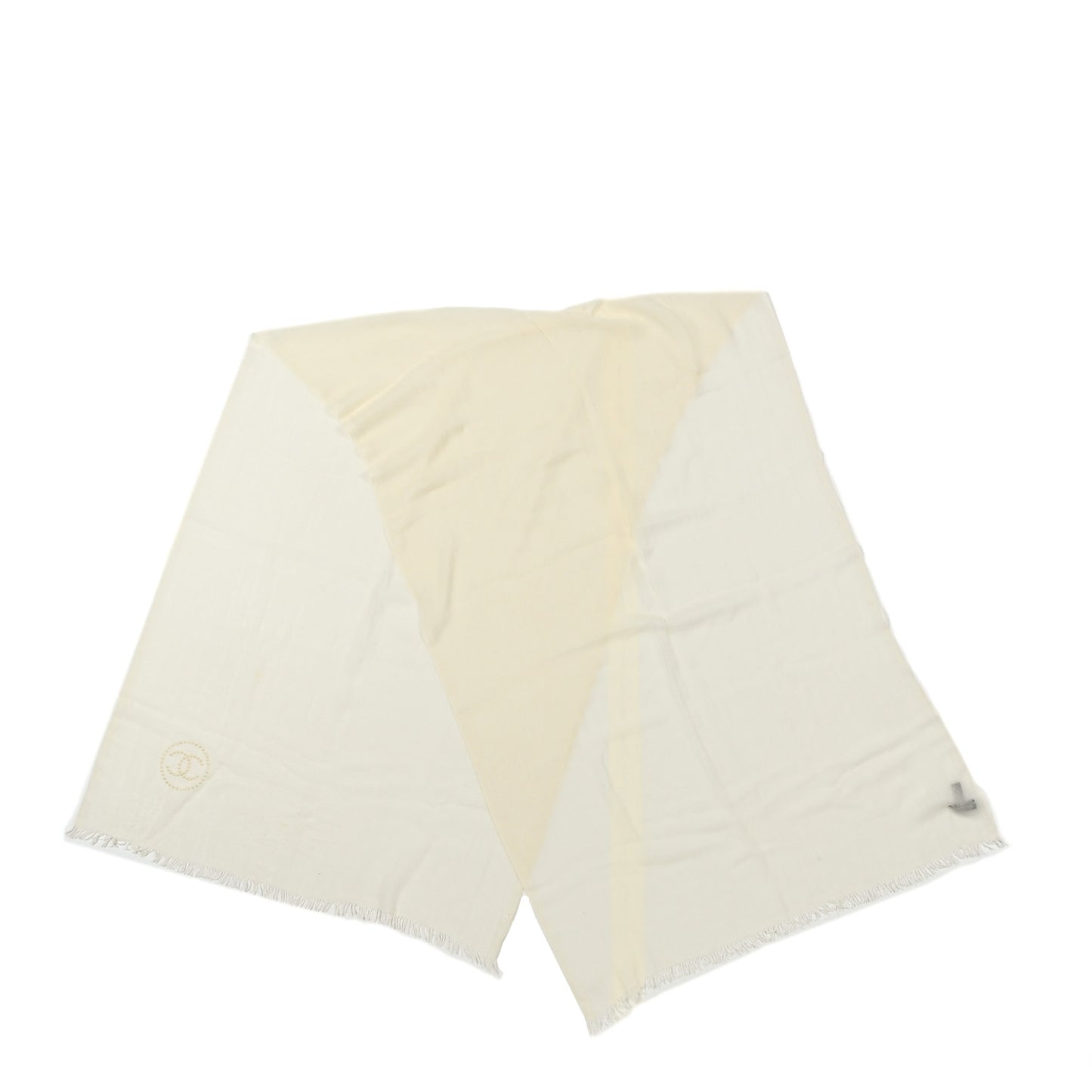 Cashmere Silk Wool CC Embroidered Scarf White