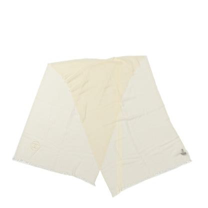 Chanel Cashmere Silk Wool CC Embroidered Scarf White 2 of 6