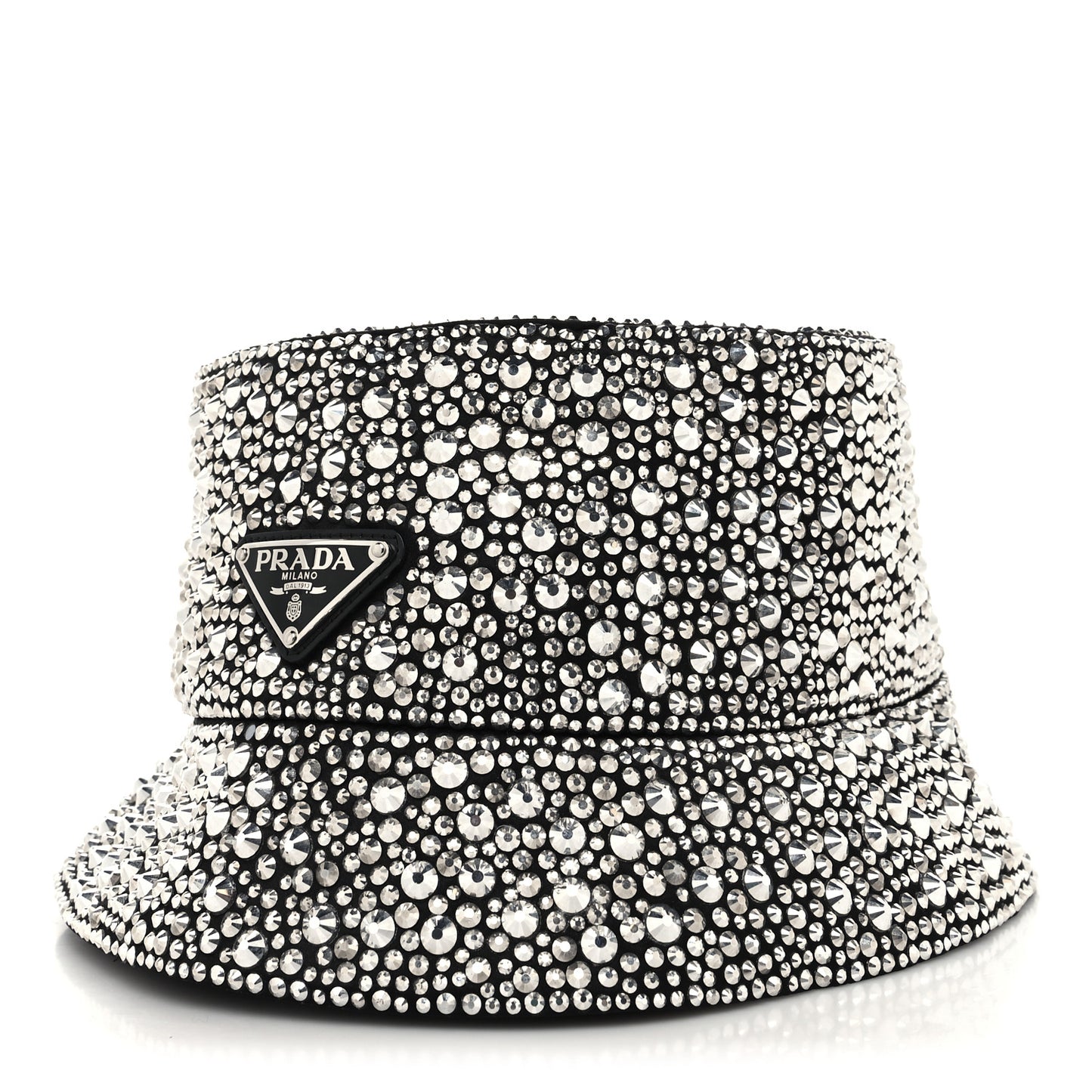 Satin Crystal Metal Triangle Logo Womens Bucket Hat M Metal
