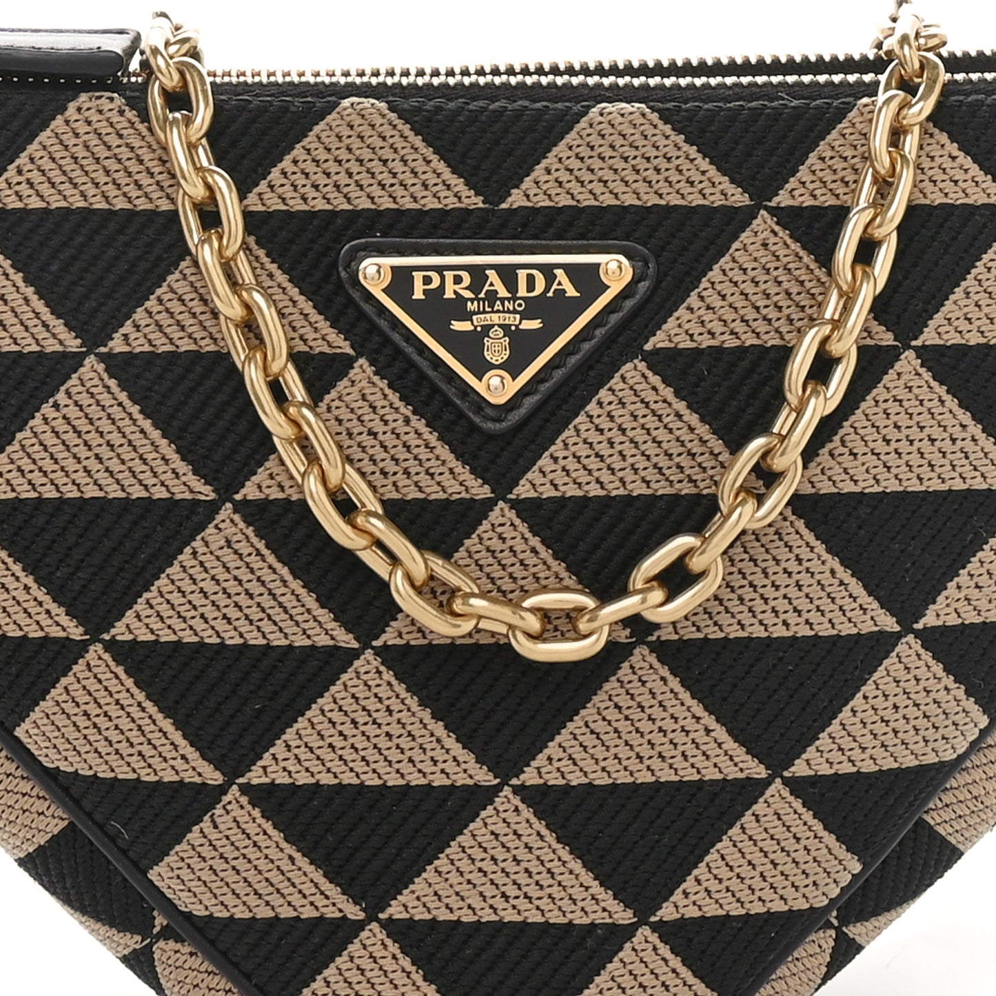 Jacquard Calfskin Triangolo Symbole Embroidered Mini Triangle Double Bag Black Corda